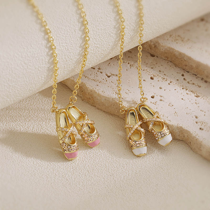 Sweet Colorful Drip Oil Ballet Shoes Pendant Necklace Layered Clavicle Chain