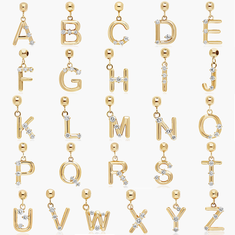 New Copper 18K Gold Plated DIY 26 English Letters Bubble Set Zirconia Pendant Name Necklace