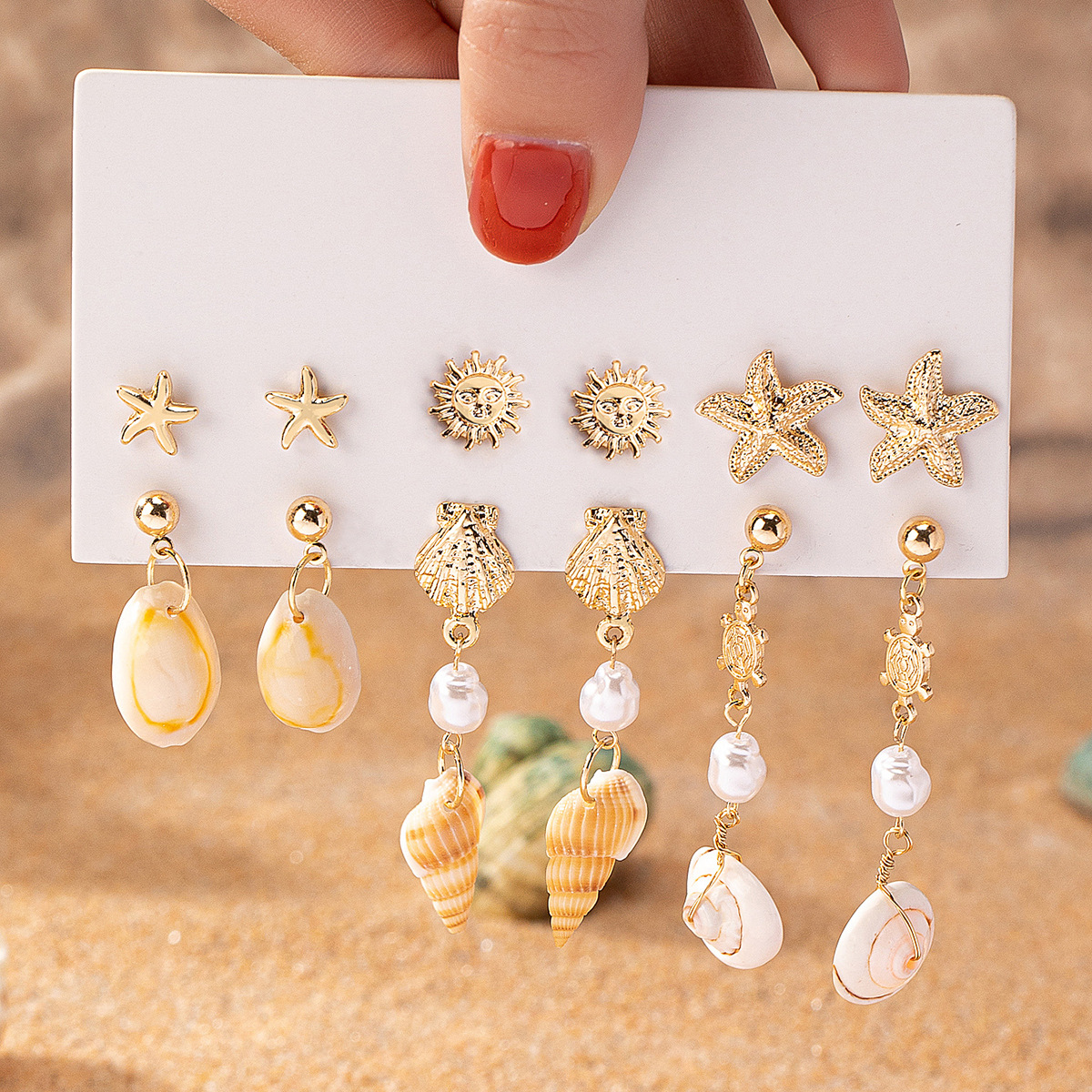 Qingdao Daiwei Accessories 6 Pairs Summer Marine Life Element Earrings Ear Stud Set
