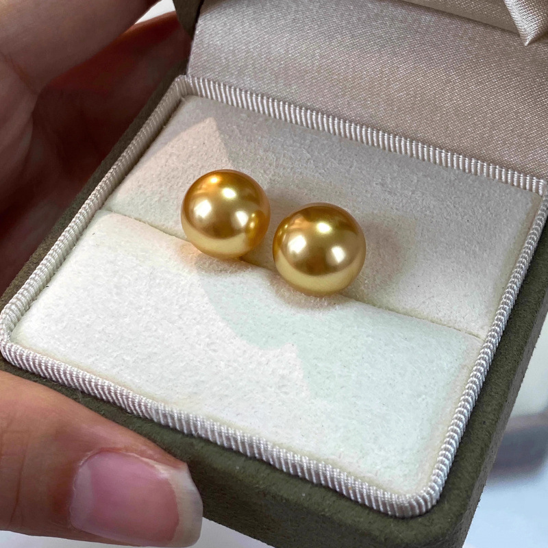 999 silver round round strong light pearl earrings sterling silver stud earrings women South Sea golden pearl no ear hole mosquito coil clip earrings