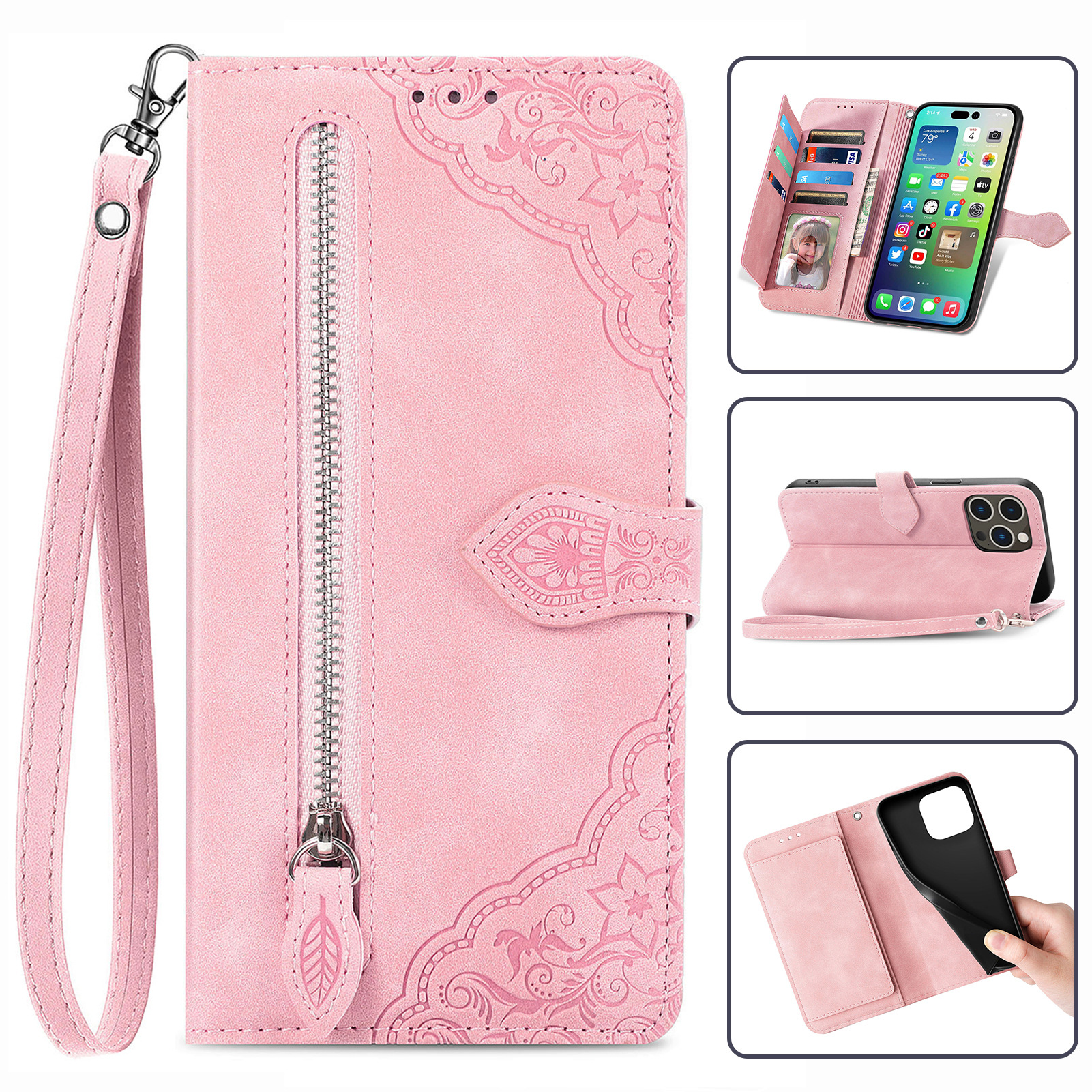 For iPhone18 flip phone case Apple 18 faux leather phone case 17 zipper wallet case Samsung S26P