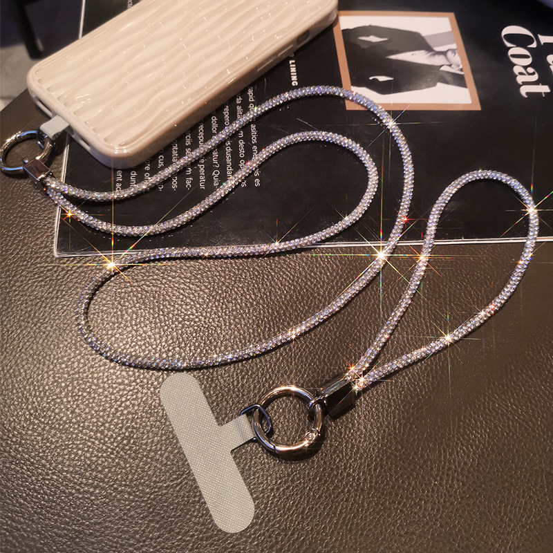 Phone strap long neck short wrist rhinestone women's luxury full diamond hanging chain clip type anti-loss