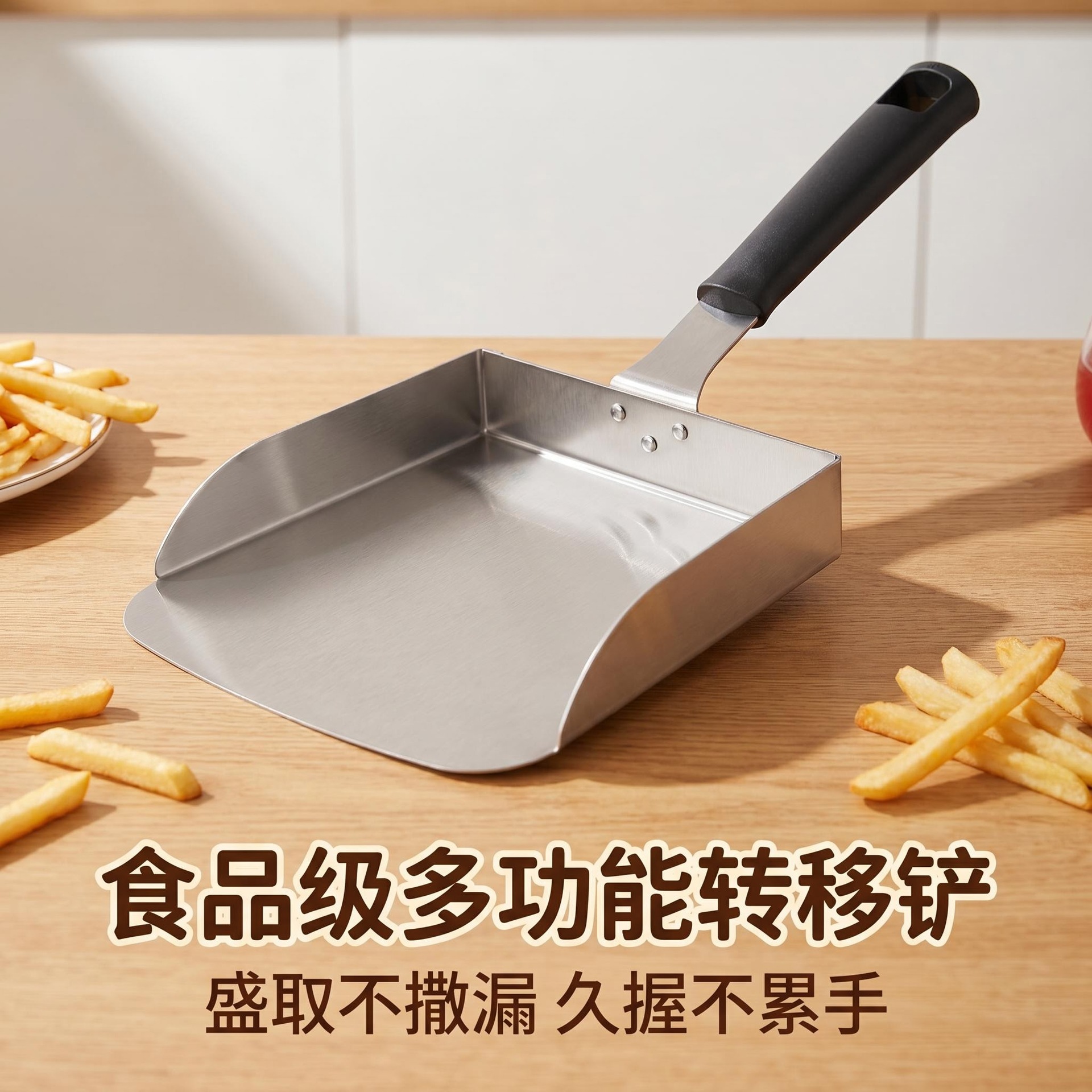 Stainless steel food transfer spatula commercial french fries small food outdoor barbecue tool multifunctional food spatula