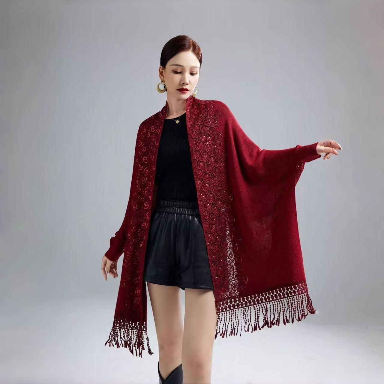 Spring Autumn Wedding Mother-in-law Happy Mother-in-law Cheongsam Shawl Embroidery Outer Wear Tassel Cape Cape Coat 1151#