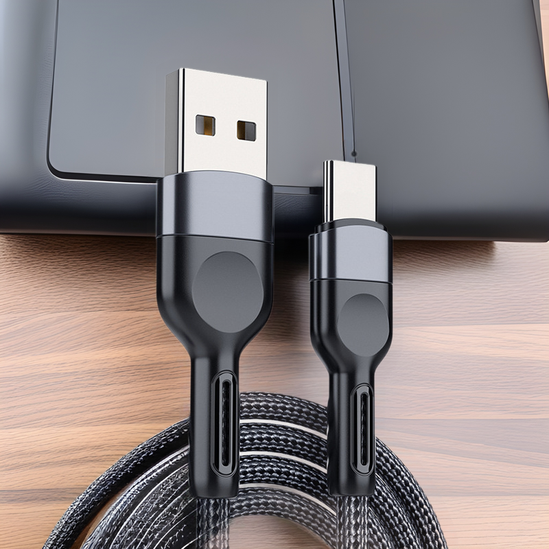 Solid Color Nylon Braided Anti-Slip Data Cable for Android Apple Huawei TYPE-C Fast Charging 5A Heavy Metal