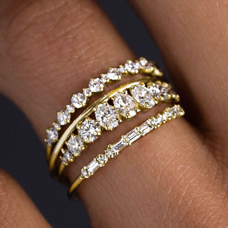 Cao Shi Geometric Ring for Women Shiny Ring Four-Piece Set Engagement Wedding Jewelry
