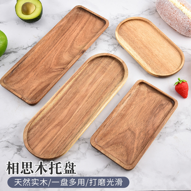 Acacia Wood Tray Coaster Tea Tray Hotel Solid Wood Tray Fruit Dessert Plate Rectangular Soaking Tray