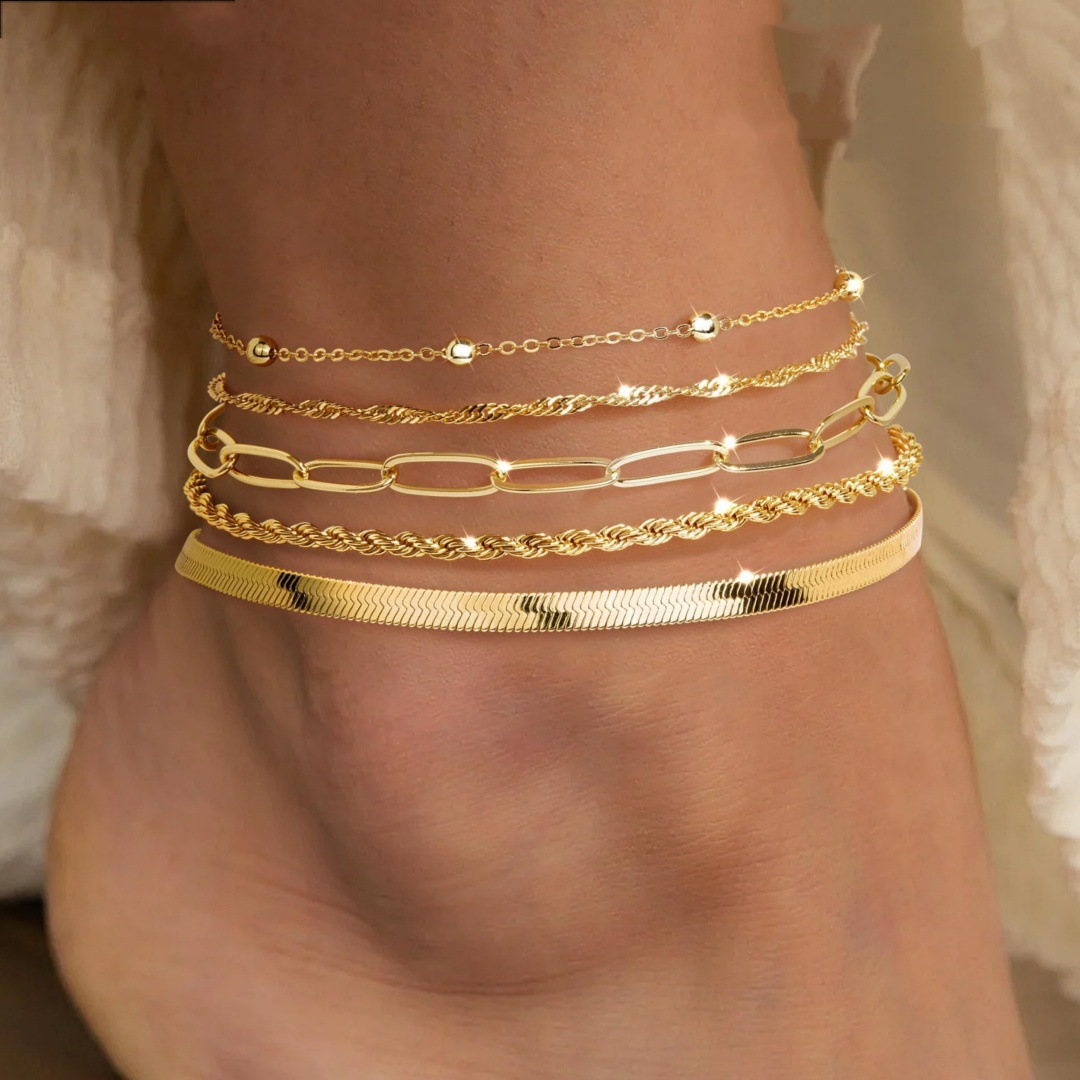 Bohemian Cuban Chain Set Anklet Simple Ankle Chain Seed Bead Adjustable Anklet