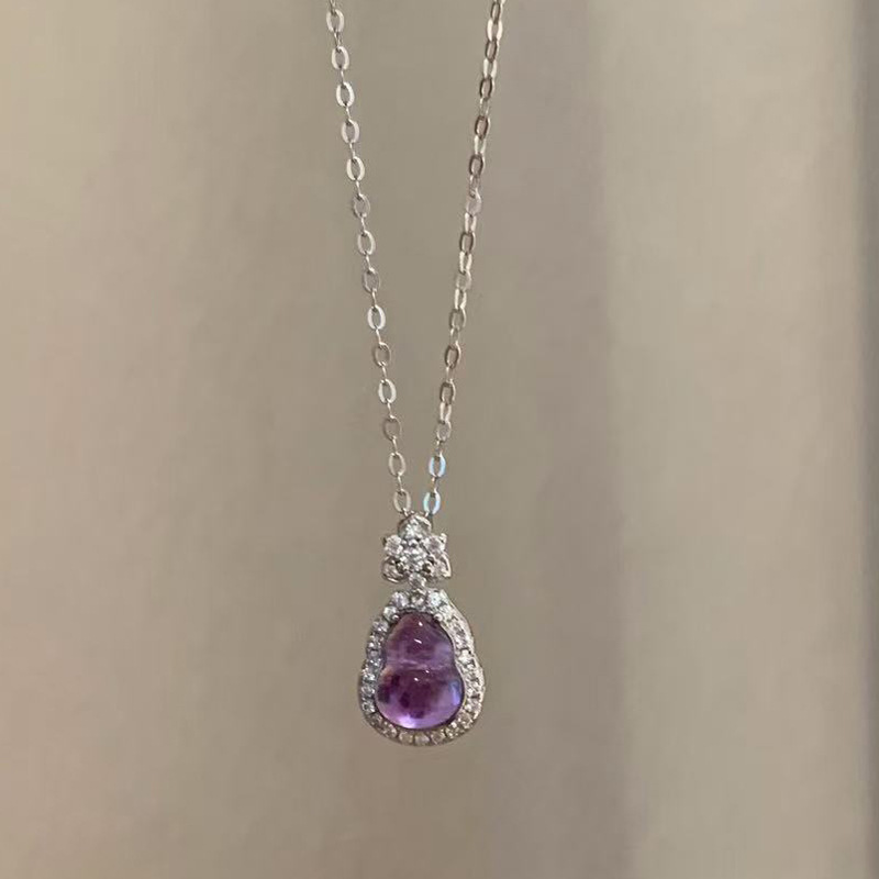 New Purple Qi Coming New Chinese Style Imitation High Ice Purple Dragon Crystal Gourd Necklace for Women Collarbone Chain