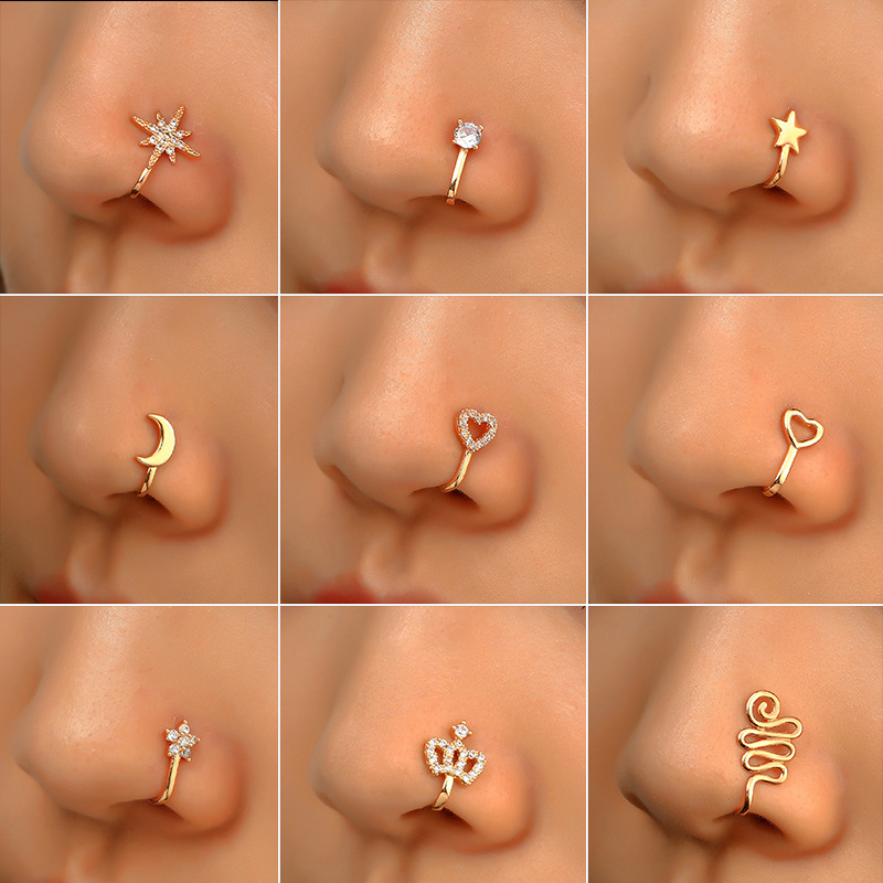 Non-Piercing Nose Clip Copper Set Zircon U-Shaped Star Love Crown Nose Ring No Piercing Nose Ornament Piercing Decor