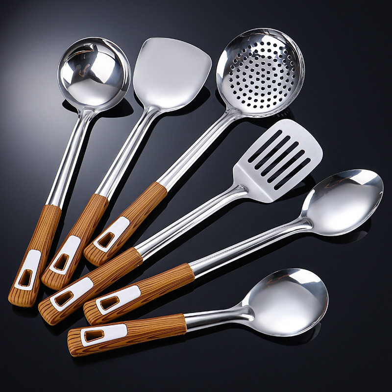 Stainless steel thickened wok spatula soup spoon home kitchen anti-scald wok spatula slotted spoon frying spatula rice spoon cooking utensils T