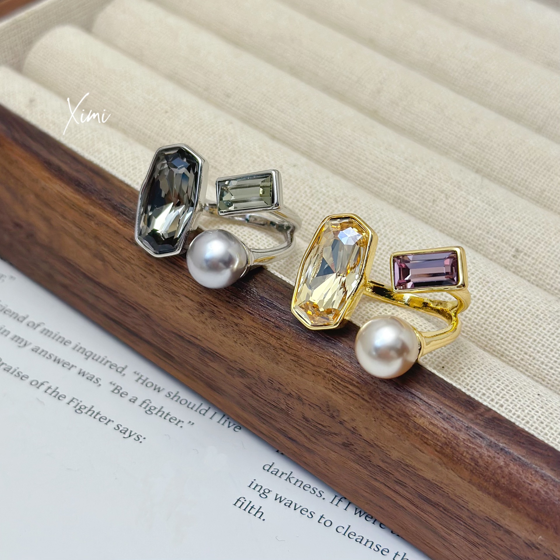 2024 New Niche Micro-Set Pearl Rhinestone Open Ring Crystal Index Finger Ring