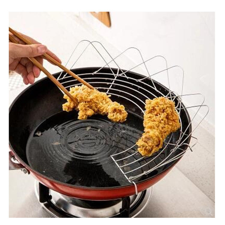 Stainless steel oil draining rack, semicircular folding oil filter rack, kitchen frying rack with guardrail