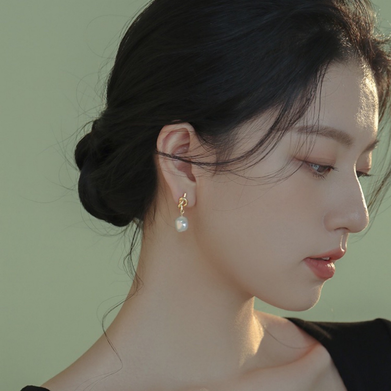 Oil painting texture bright natural baroque freshwater pearl earrings相思结 knot ear accessories minimalist beauty for women