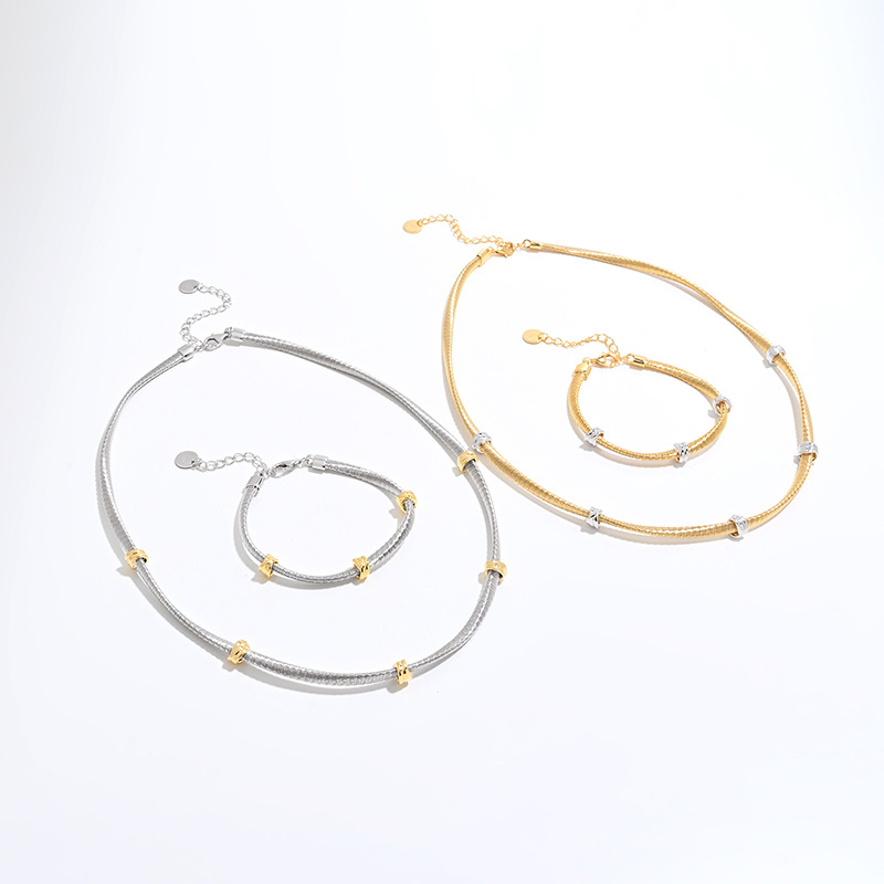 String Twisted Knot Bracelet Necklace Two-Tone Electroplated S925 Silver Exquisite Italian Import