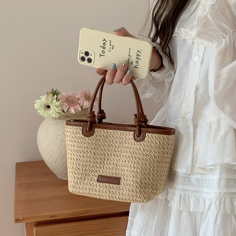 2025 Summer New Woven Bag Basket Bag Crossbody Bag Simple Bucket Bag Women