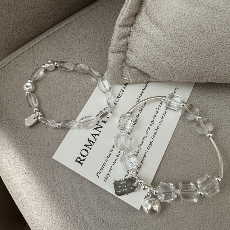 S925 sterling silver white crystal bracelet INS style elastic rope jewelry