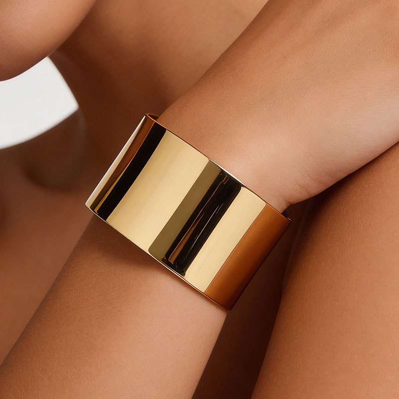 Bracelet wide band C-shaped open adjustable smooth surface bracelet metal daily