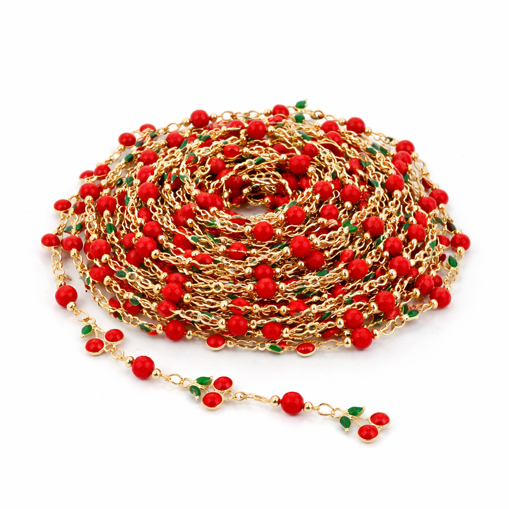 Sweet Fruit Red Cherry Double-Sided Oil-Drop Chain DIY Bracelet Necklace Collarbone Chain Tassel Accessories