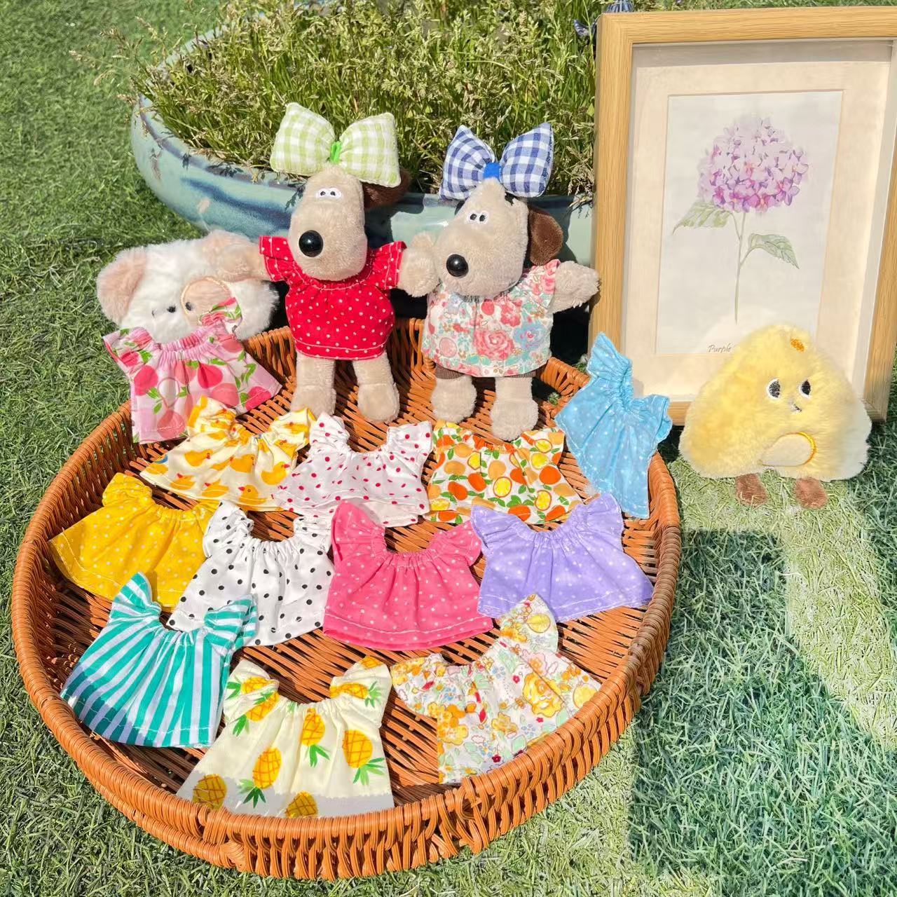 New Polka Dot Floral Dress Doll Clothes 10cm-15cm Wallace and Gromit Plush Toy Dress Costume Accessories