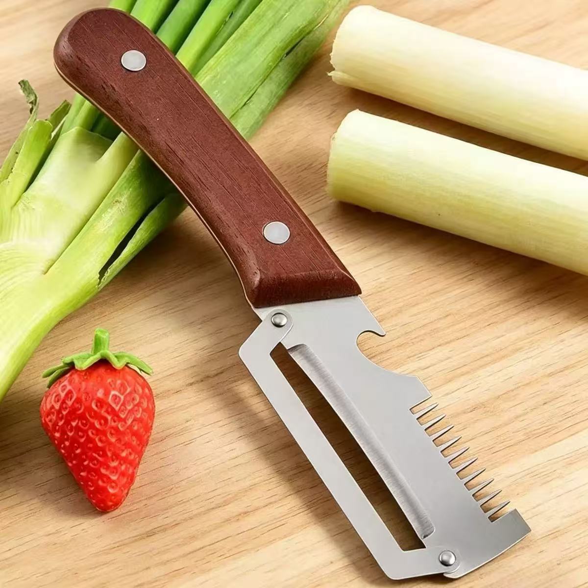 Multifunctional stainless steel peeler wooden handle kitchen household fruit peeler fruit scraper dedicated for sugarcane and pineapple