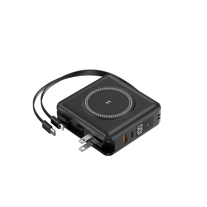 All-in-one plug fast charging wireless magnetic charging power bank PD20W dual cable 15000MA
