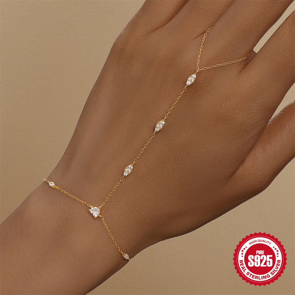 New 925 sterling silver diamond-set heart evil eye bracelet ring chain INS ring chain