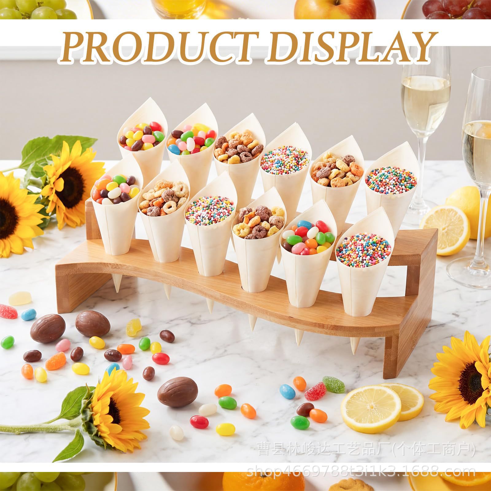 Bamboo wood dessert stand, party gathering multi-layer ice cream cone storage rack, wooden cone paper cup egg tart stand