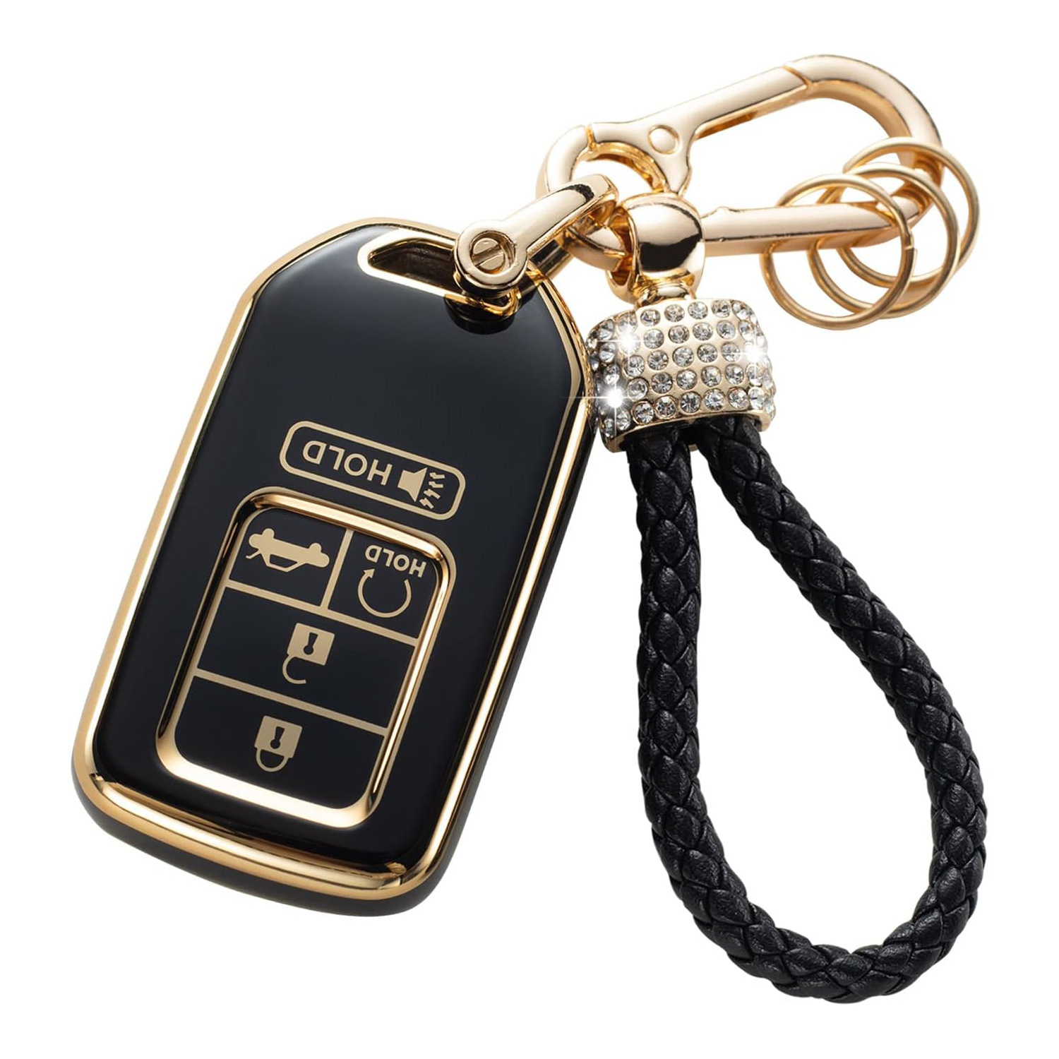 Gold Edge Black Key Car Key Bag Set Rhinestone Carabiner Pendant Keychain