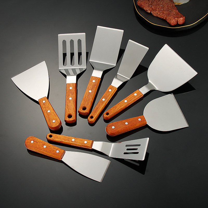 Stainless steel teppanyaki cooking spatula, Western pizza spatula, hand-grabbed cake press, pancake tool, stir-fry ice spatula