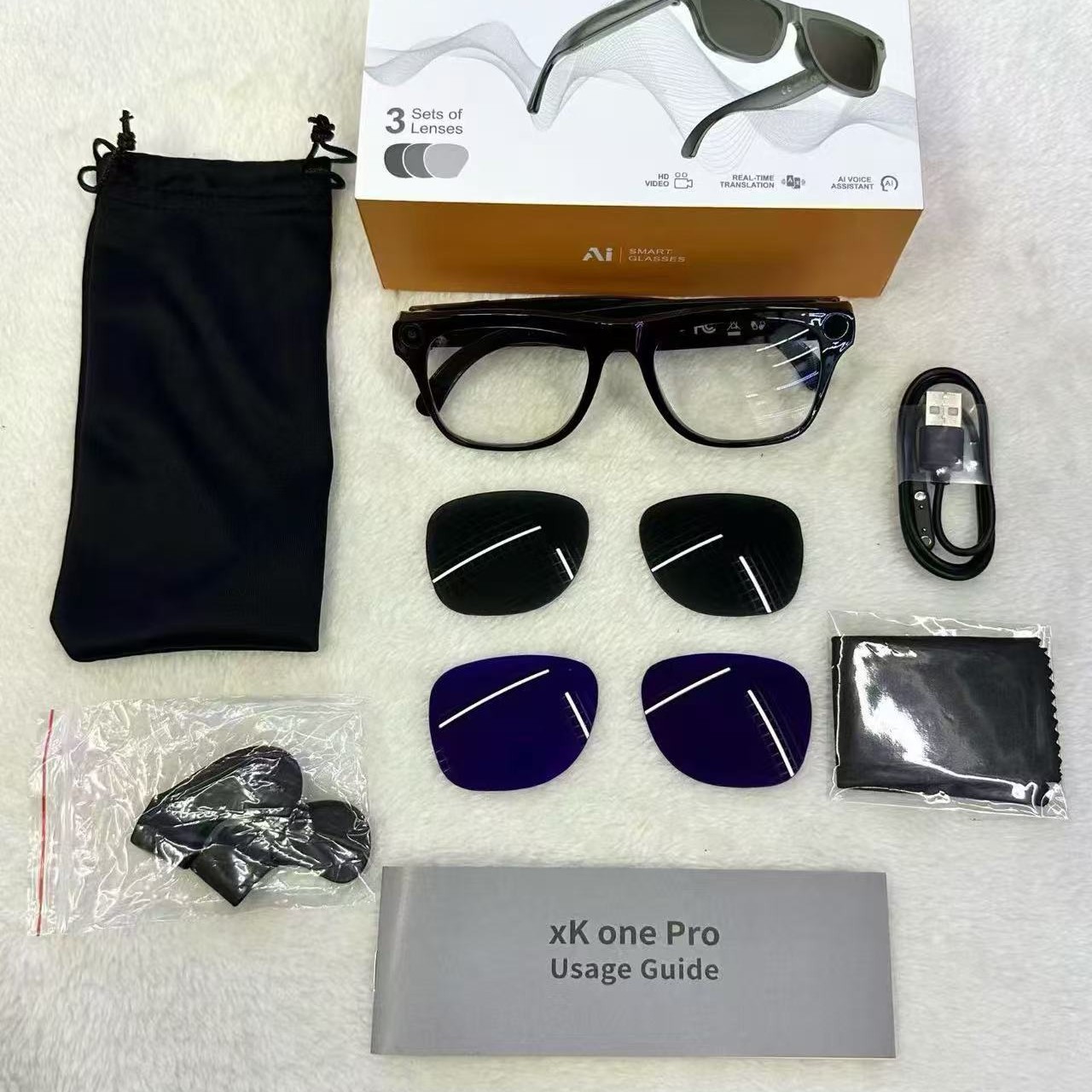 New xk one pro AI voice control Bluetooth photo translation black tech AI smart glasses 100W