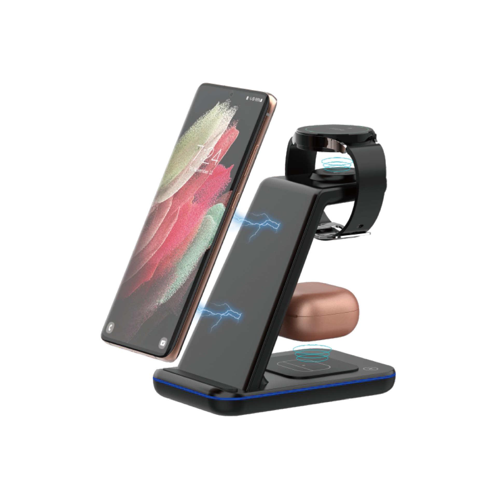 New black technology three-in-one wireless charger for Apple phone Samsung watch 15W wireless charging