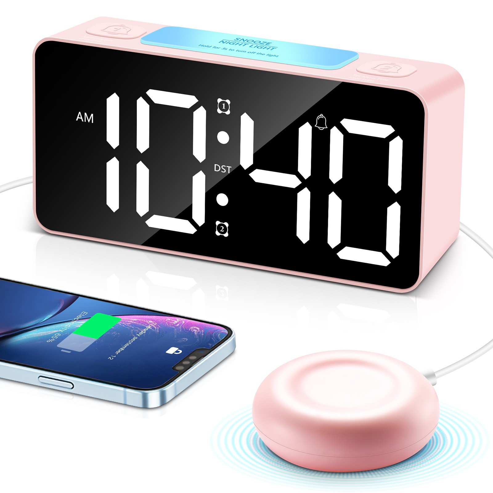 Round 10 minute alarm tea color mirror RGB large screen large sound vibration clock blind alarm clock I student