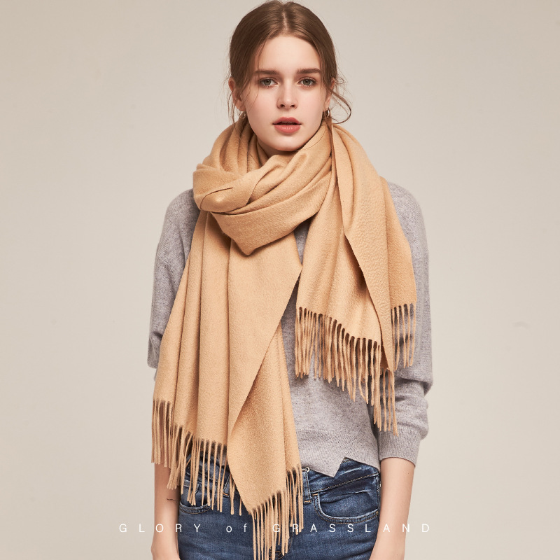 Inner Mongolia pure cashmere solid color water wave women's scarf autumn and winter warm solid color shawl cape
