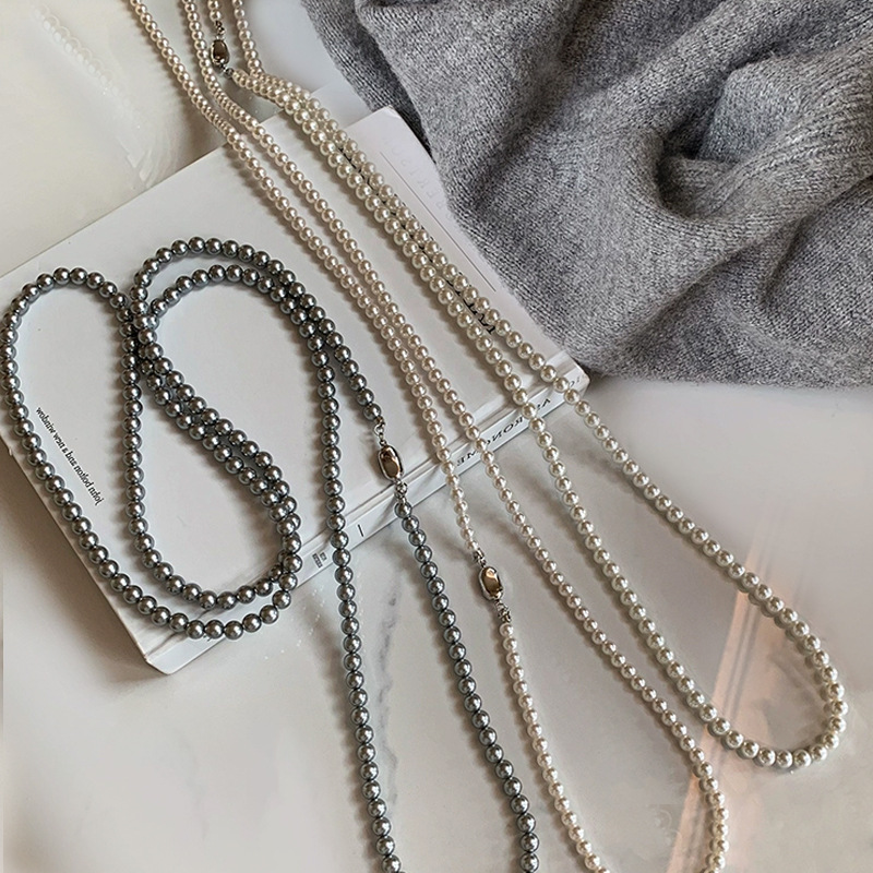 S family aurora Australian white long pearl necklace women stacked neck chain 2024 new sweater chain