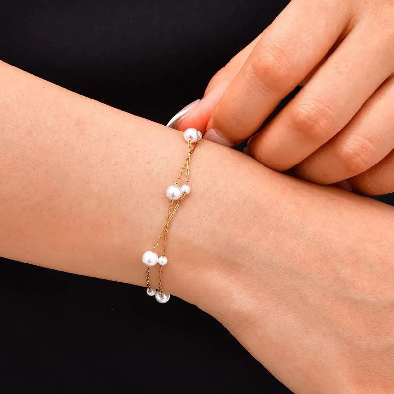 Rongshang Accessory Titanium Steel Double-Layer Starry Sky Pearl Bracelet Hand Ornament Bracelet