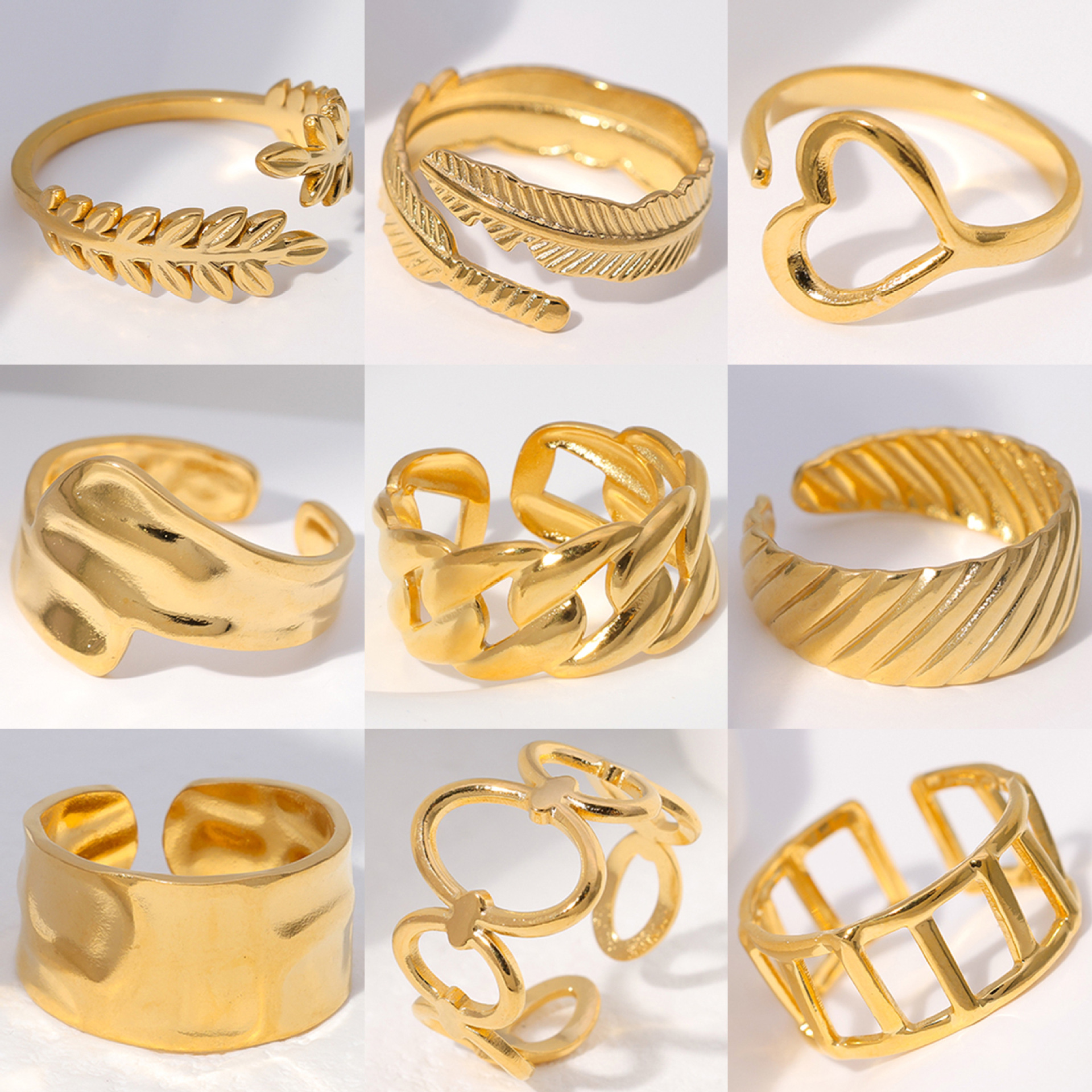 Titanium steel ring women leaf love shape niche simple open stainless steel ring