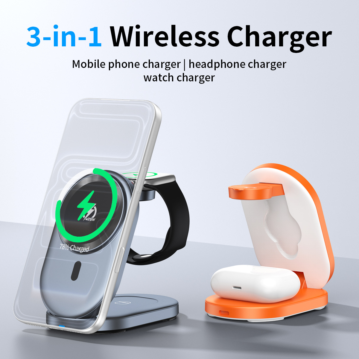 Qi2 magnetic 25W three-in-one wireless charger foldable stand for Apple 17Max/iPhone