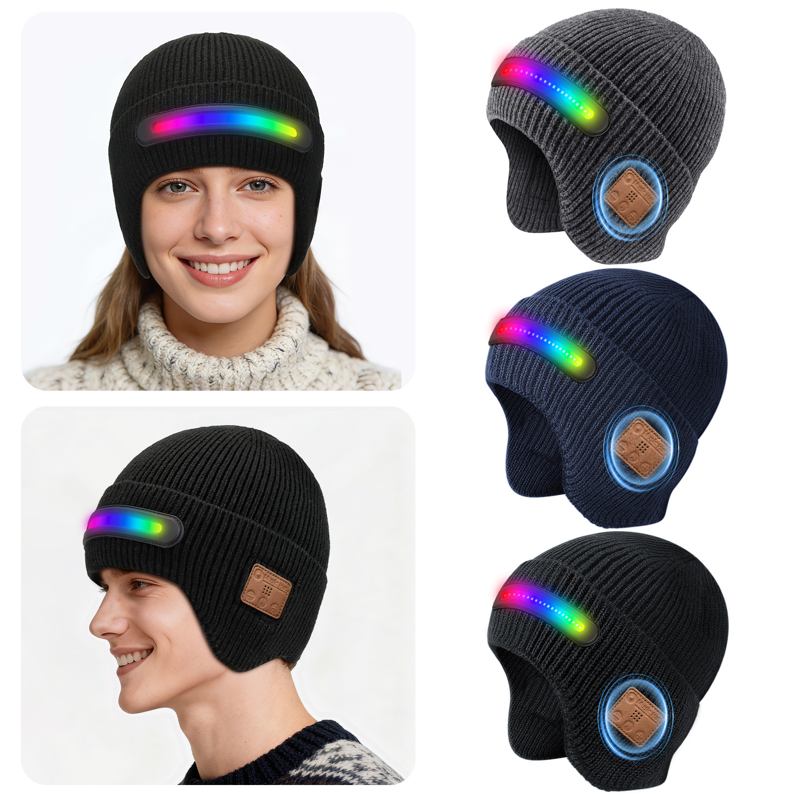 TK platform TEMU new rechargeable light-up Bluetooth headset outdoor warm knitted hat
