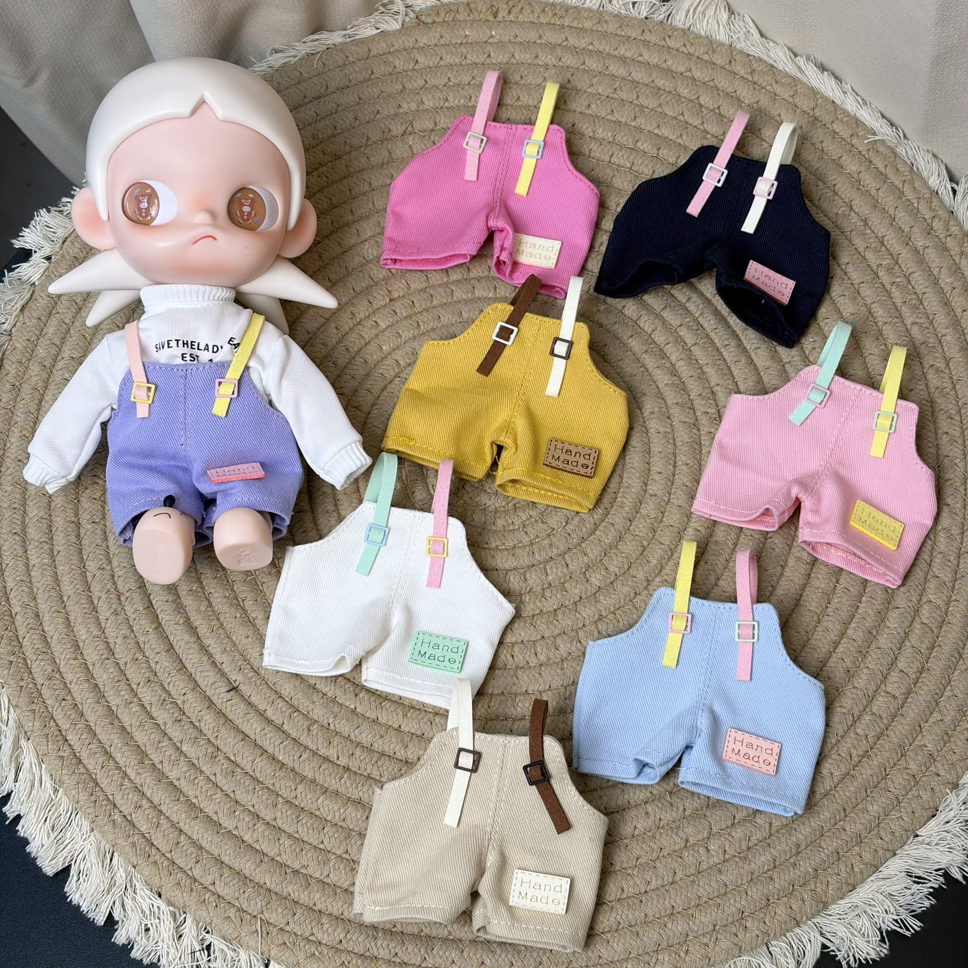 New product 15cm Gazi sister doll clothing macaron color suspender pants double pants bjd doll replaceable doll clothing