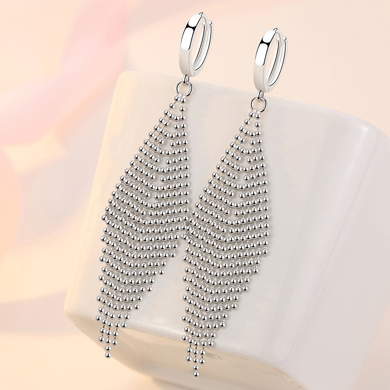 Bead curtain earrings, water drop wheat earrings, long tassel earrings