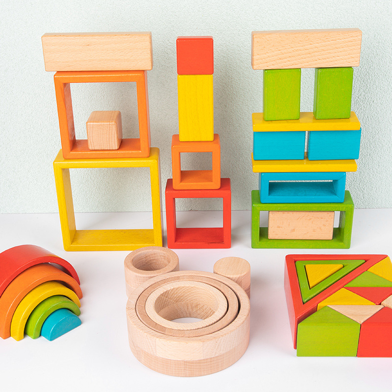 Children's Early Education Educational Beech Large Rainbow Building Blocks Color Shape Cognition Versatile Assembly Wooden Toy