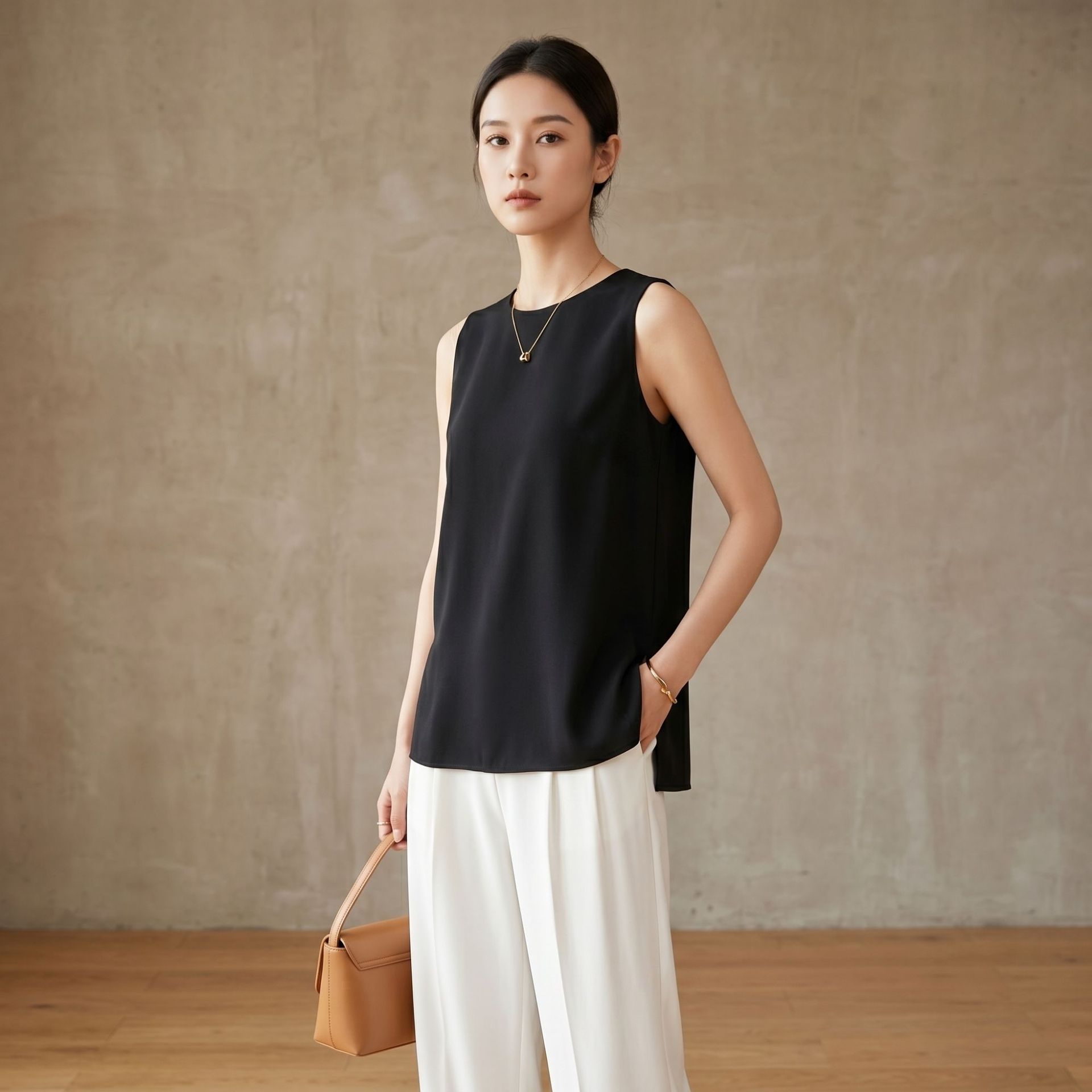 Summer Sleeveless Heavyweight Silk Vest for Women Double Layer New Base Black Camisole Mulberry Silk Commute Round Neck Top