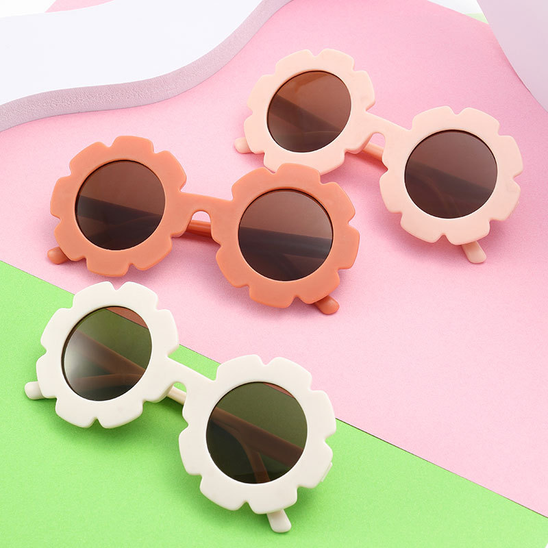 New children's sunglasses, cute sunflower round frame frosted frame children's glasses, sun protection, children's sunglasses
