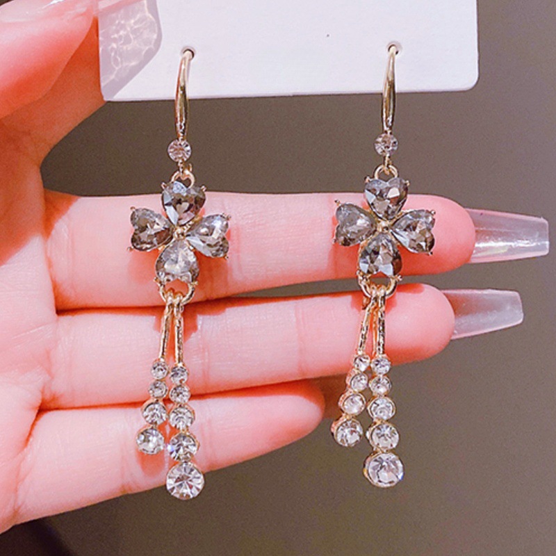 Petal tassel earrings women super fairy simple rhinestone ear drop sweet ear accessories