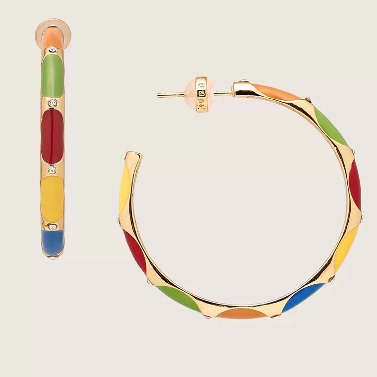 Back-and-Forth Rainbow Color Block C-Shaped Earrings Milad Style Enamel Large Circle