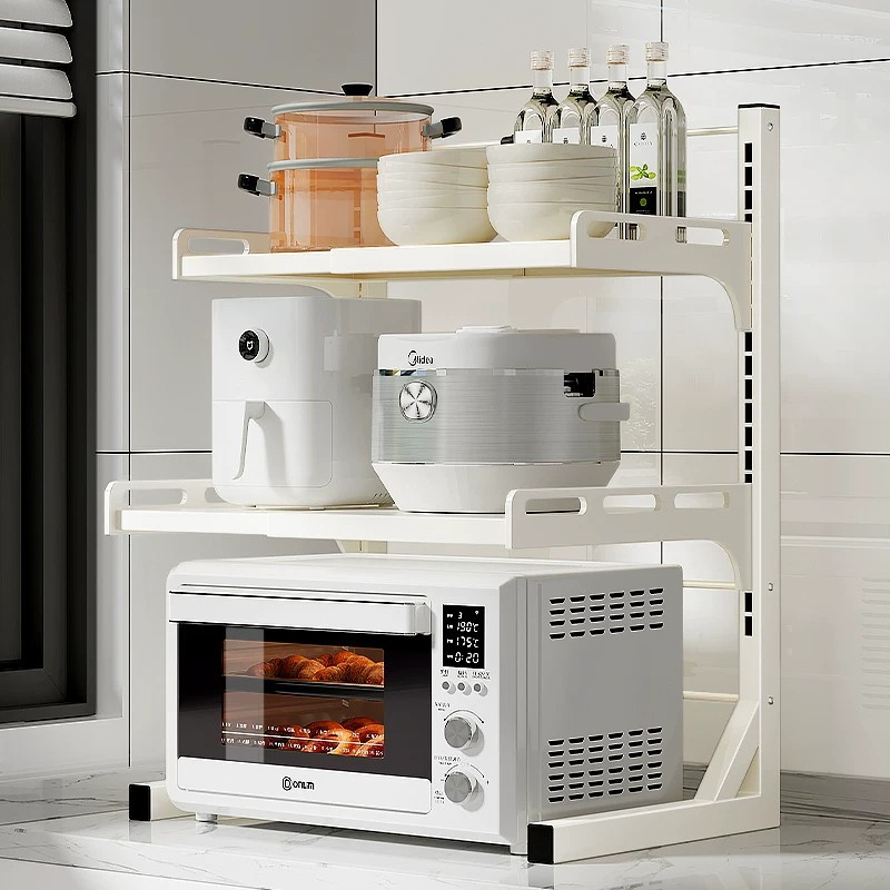 Microwave oven kitchen shelf countertop multi-functional telescopic rice cooker oven integrated household double-layer storage rack