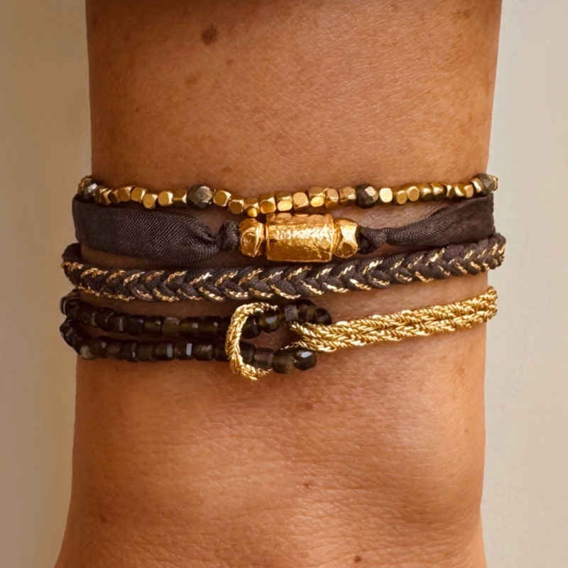 Multi-color natural stone woven bracelet knot design bohemian layered hand accessory