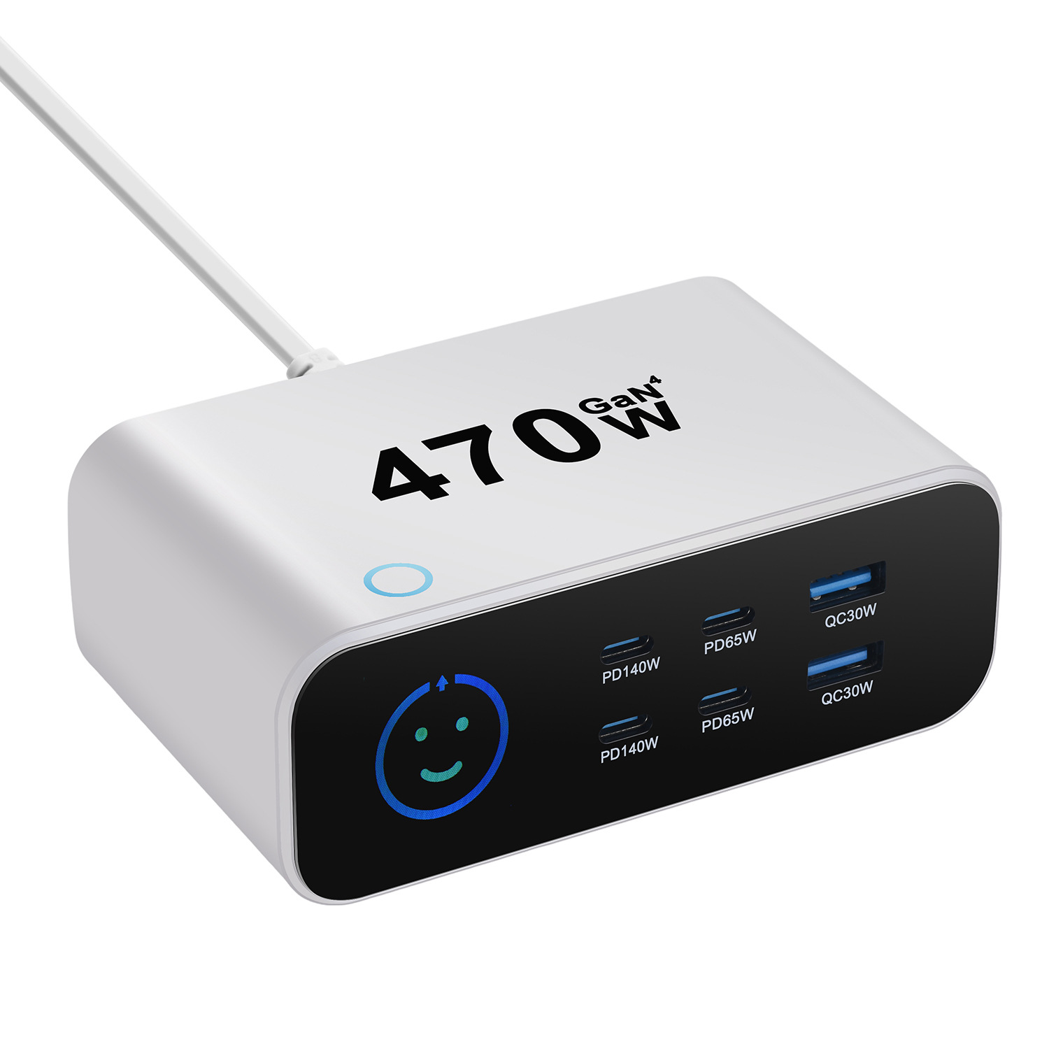 New TFT Display Desktop Charger Multi-Function Charger GaN PD3.1 Fast Charger 140W Multi-Port Fast Charger 470W