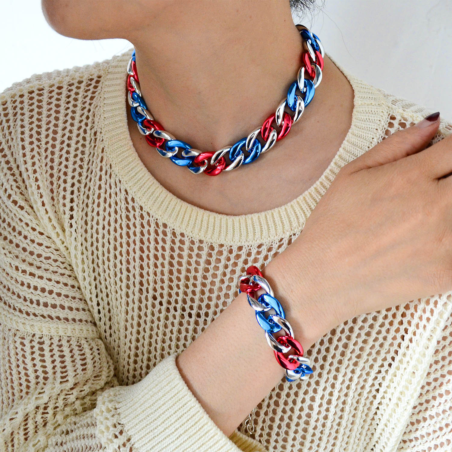 Exaggerated Hip-Hop Unisex Acrylic Collarbone Chain Punk Style Couple Colorful CCB Chain Cuban Necklace
